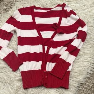 Chic Red and White Striped Women's Cardigan
